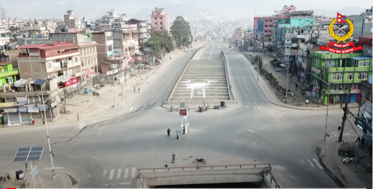 राजधानीमा ड्रोनबाट लकडाउनको अनुगमनको गर्दै नेपाल प्रहरी