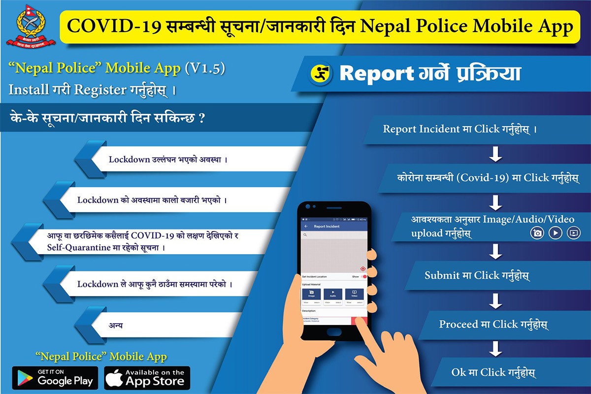 कोरोना भाइरस सम्बन्धी सूचना तथा जानकारी दिन ‘नेपाल पुलिस मोबाइल एप’ को प्रयोग