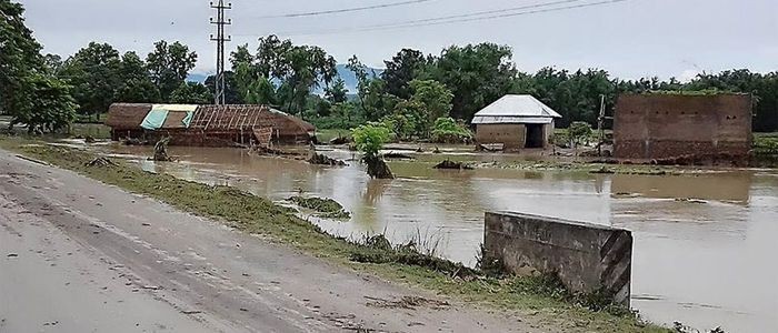 सप्तरीमा डुबानमा परेका घरहरु भत्कियो