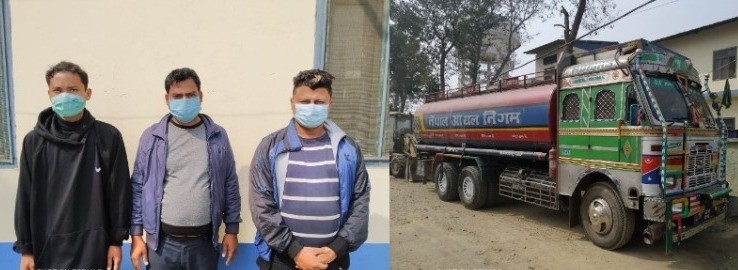 ट्याङ्करमै लोड गरेर नेपालबाट भारतर्फ डिजेल तस्करी, ३ जना पक्राउ