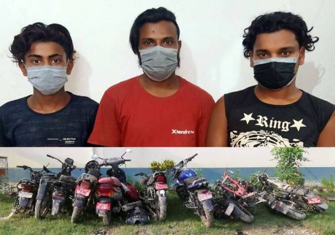चोरीका ११ मोटरसाइकल र पार्टपूर्जासहित ३ जना पक्राउ