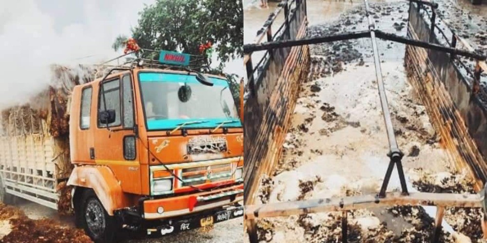 भन्सार कार्यालय परिसरको ट्रकमा आगलागी