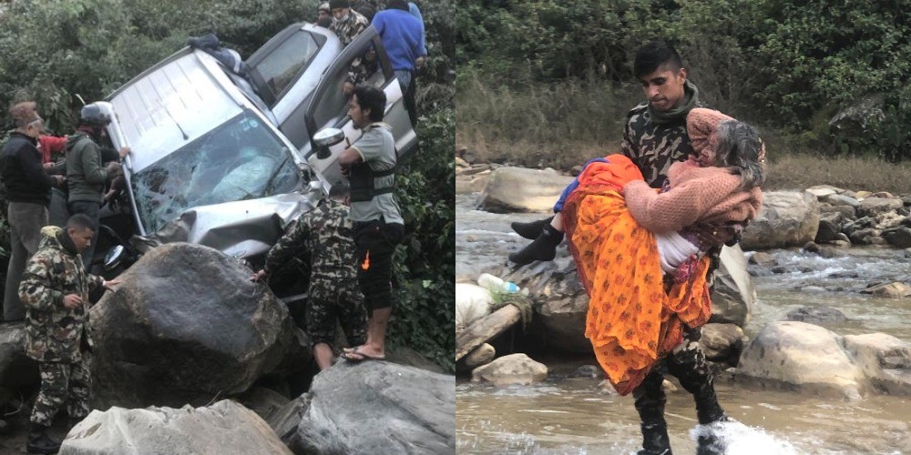 नेपाली सेनाद्वारा स्कार्पियो दुर्घटनाका घाइतेको उद्धार