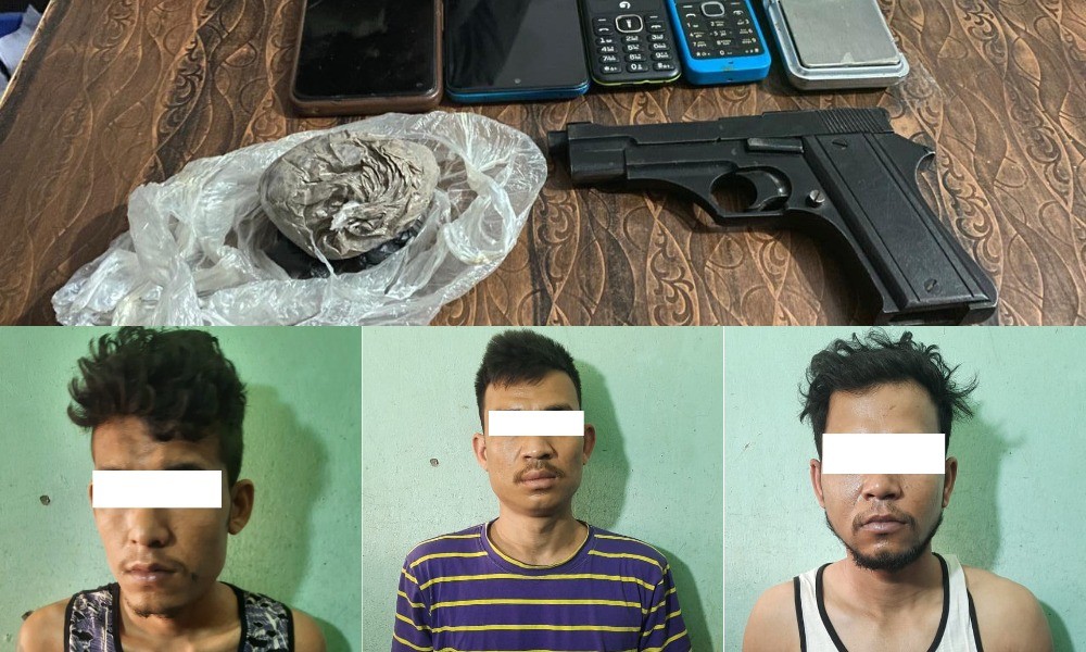 अटोमेटिक पेस्तोलसहित  ३ जना पक्राउ