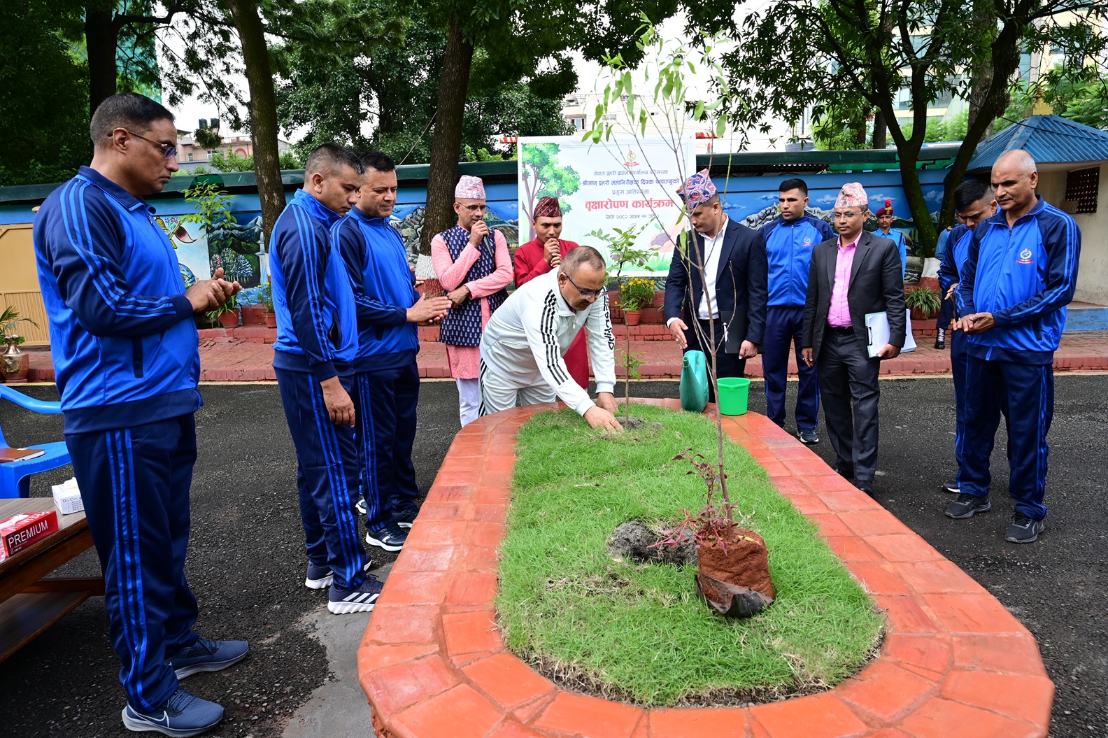 प्रहरी प्रधान कार्यालय परिसरमा आईजीपी थापाले रोपे श्रीखण्ड र नीमको विरुवा